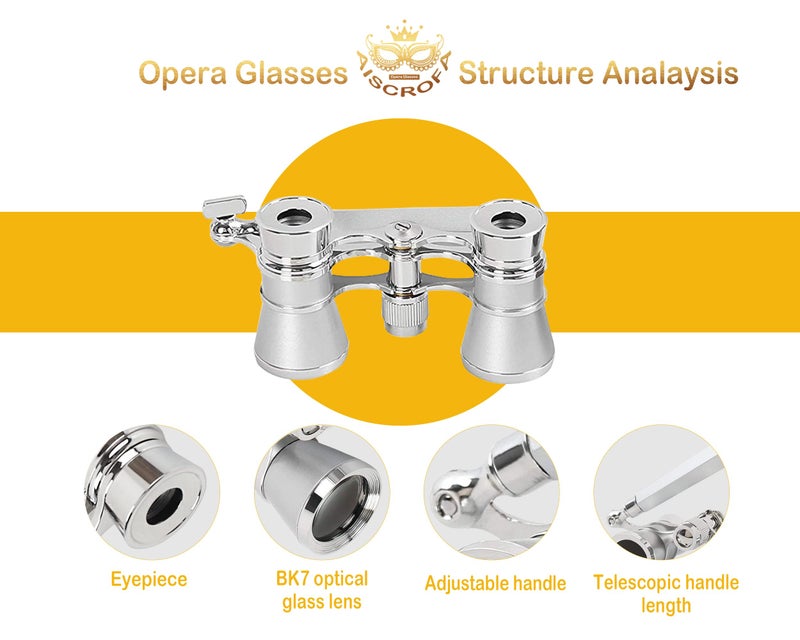 AiScrofa Opera Glasses,3X25 Theater Binoculars with Foldable and Extendable Handle,Mini Binocular Compact Lightweight,Portable Theater Glasses for Adults Kids Women in Musical Concert - Image 2